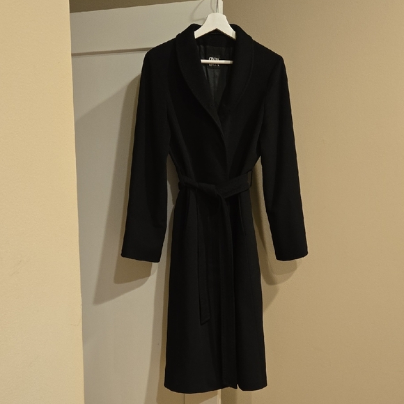 CINZIA ROCCA Icons Black Single Breasted Wrap Coat 100% Cashmere US 4 - Picture 1 of 9